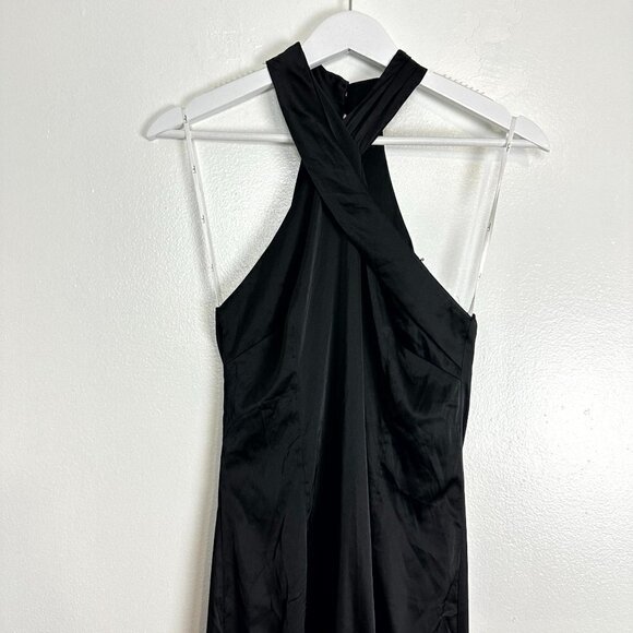 LULUS Waltz with You Halter Satin Column Gown in Black Size X-Small - Picture 7 of 12